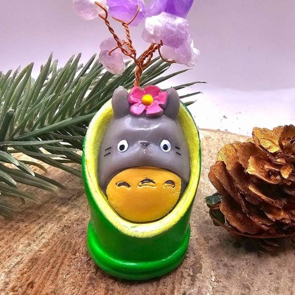 Adorable Forest Spirit Totoro In Bamboo Amethyst Tree Decor Figure - Picture 2 of 11